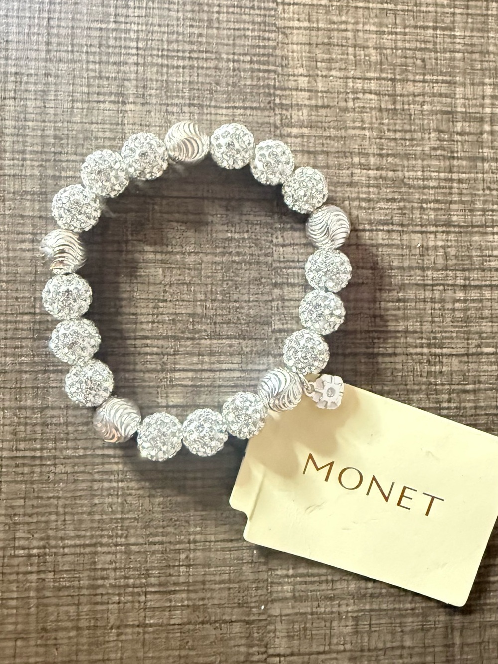 Monet Silver Pave Crystal Stretch Bracelet